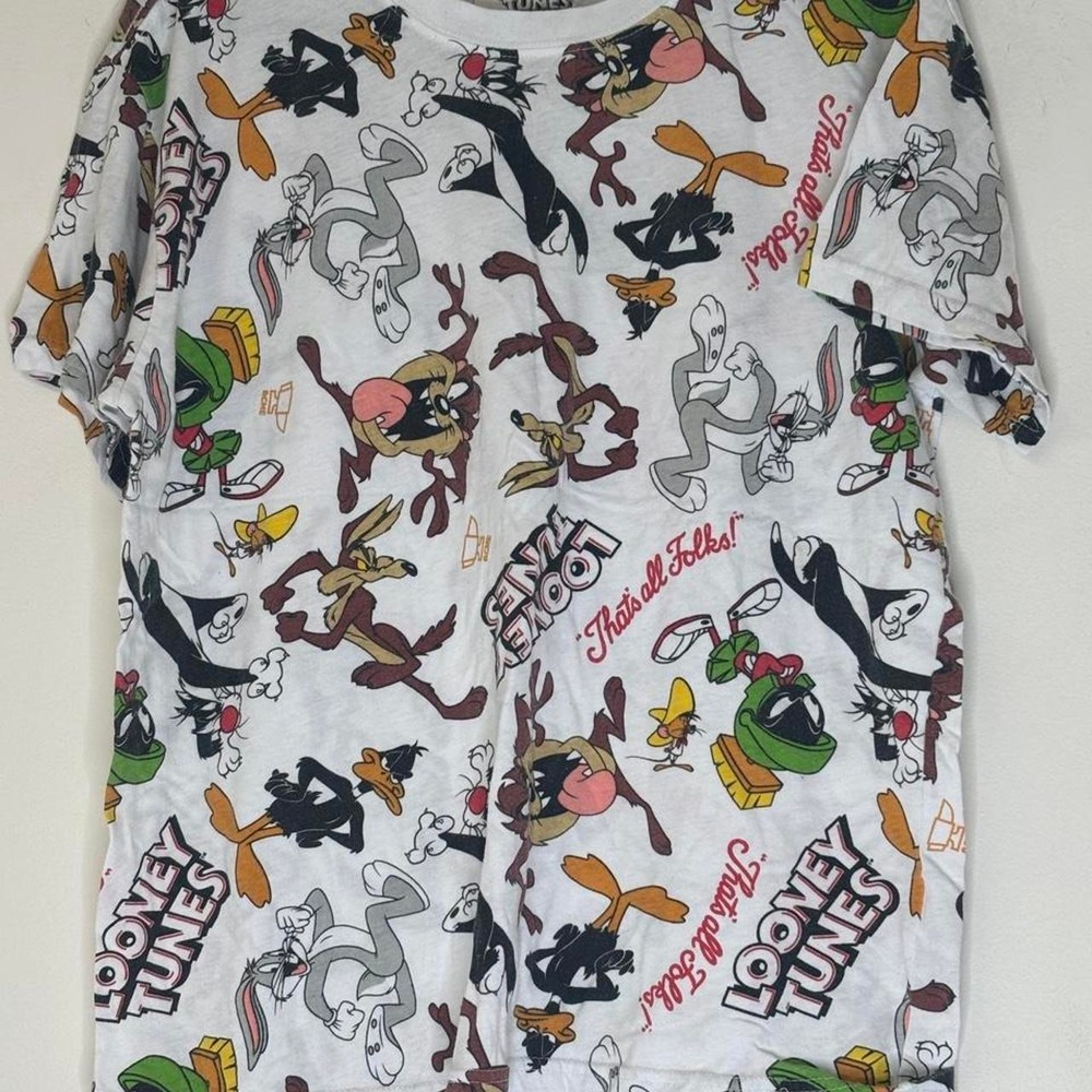 Looney Tunes All Over Print Graphic Tee Unisex M Retro Cartoon Shirt Looney